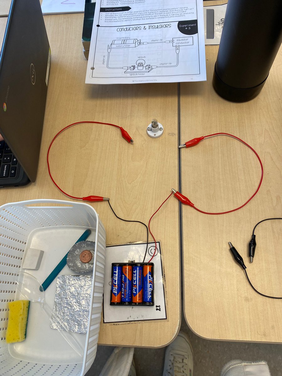 Conductor or insulator science experiment today during our electricity learning stations 💡