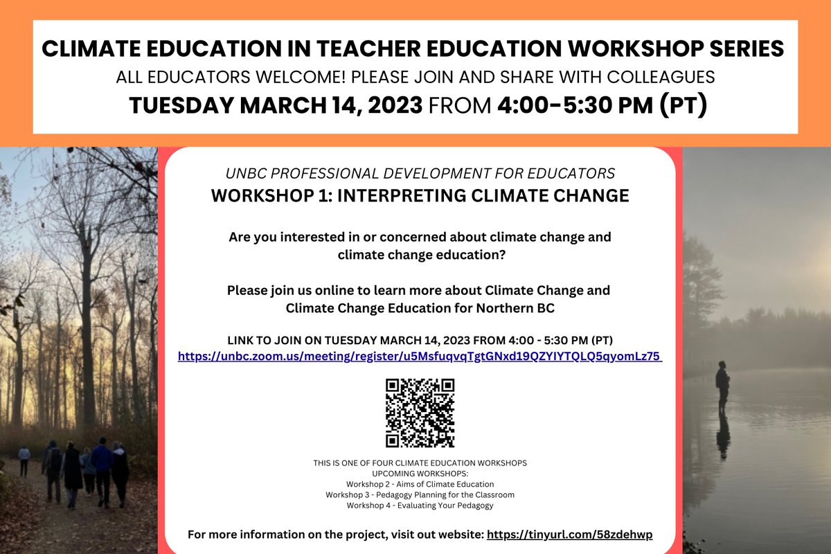 Are you interested in some Spring Break Professional Learning in Climate Education? We have a FREE online workshop on Tuesday, March 14th at 4-5:30pm. SIGN UP. See link or QR code embedded image attached. This workshop is open to TCs, K-12 educators & teacher educators. #CETE