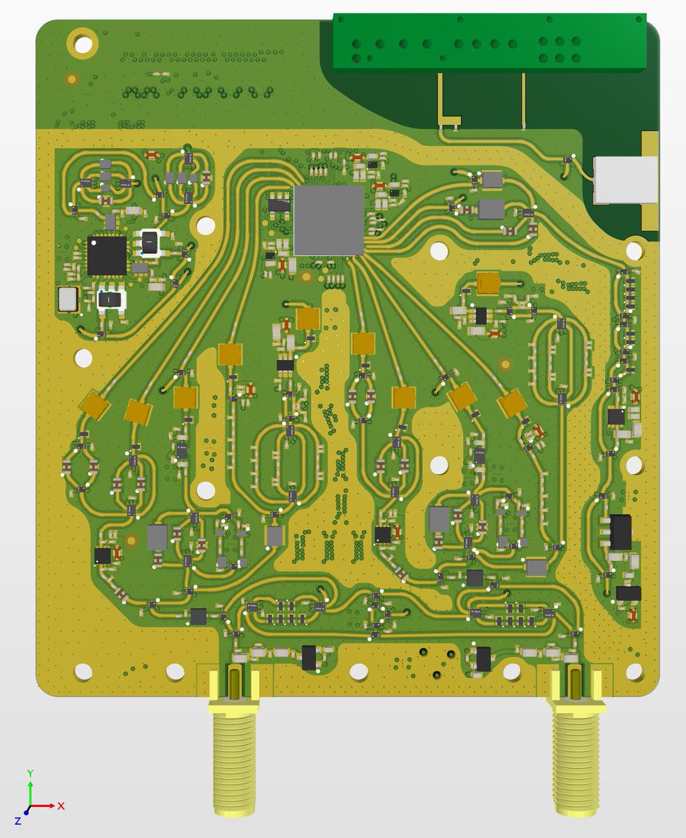 rfnotmagic's tweet image. Here is one of the possible RFNM radio boards:

~10-7200 MHz
2x RX or 1 RX + 1 TX
2x independent PLLs
2x embedded antennas
Preselection filter bank
LNAs + transmitter amplifiers
Timing circuitry to switch the frontend with sub-microsecond accuracy