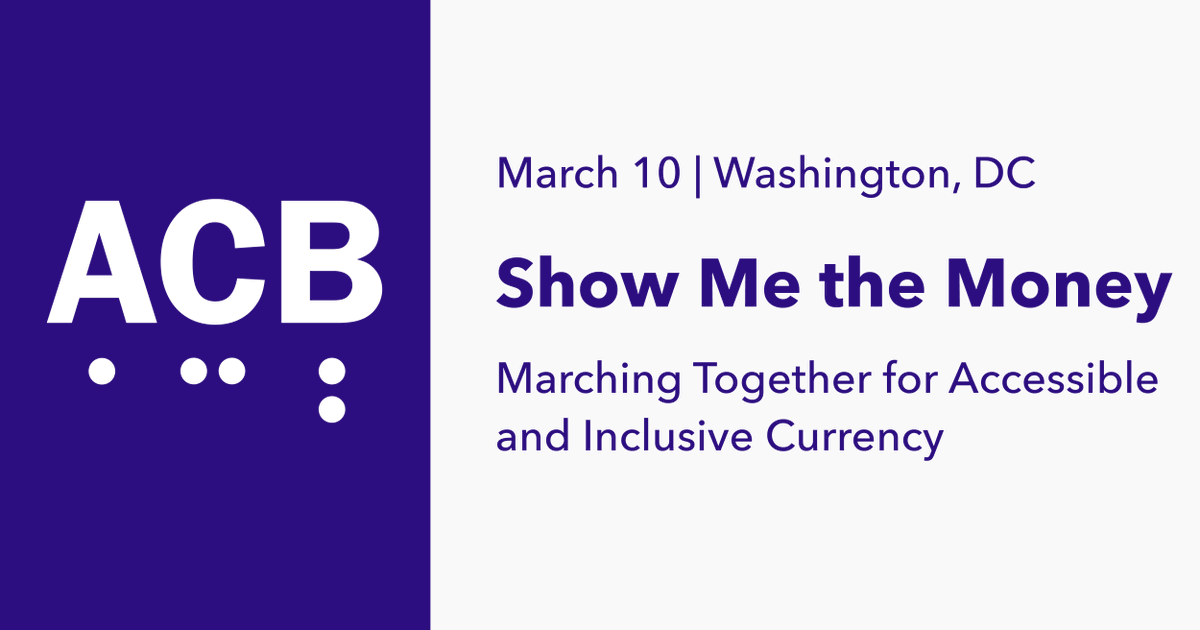 acbnational's tweet photo. Join ACB at 1:30pm ET tomorrow! We’re coming together for a rally in front of the #WhiteHouse with one clear demand: we need #accessible and #inclusive currency now! Visit https://t.co/nKRT1xmjzQ for links to our live stream &amp; resources to spread the word. https://t.co/j3dBJMlttV https://t.co/l7qhegeBBK