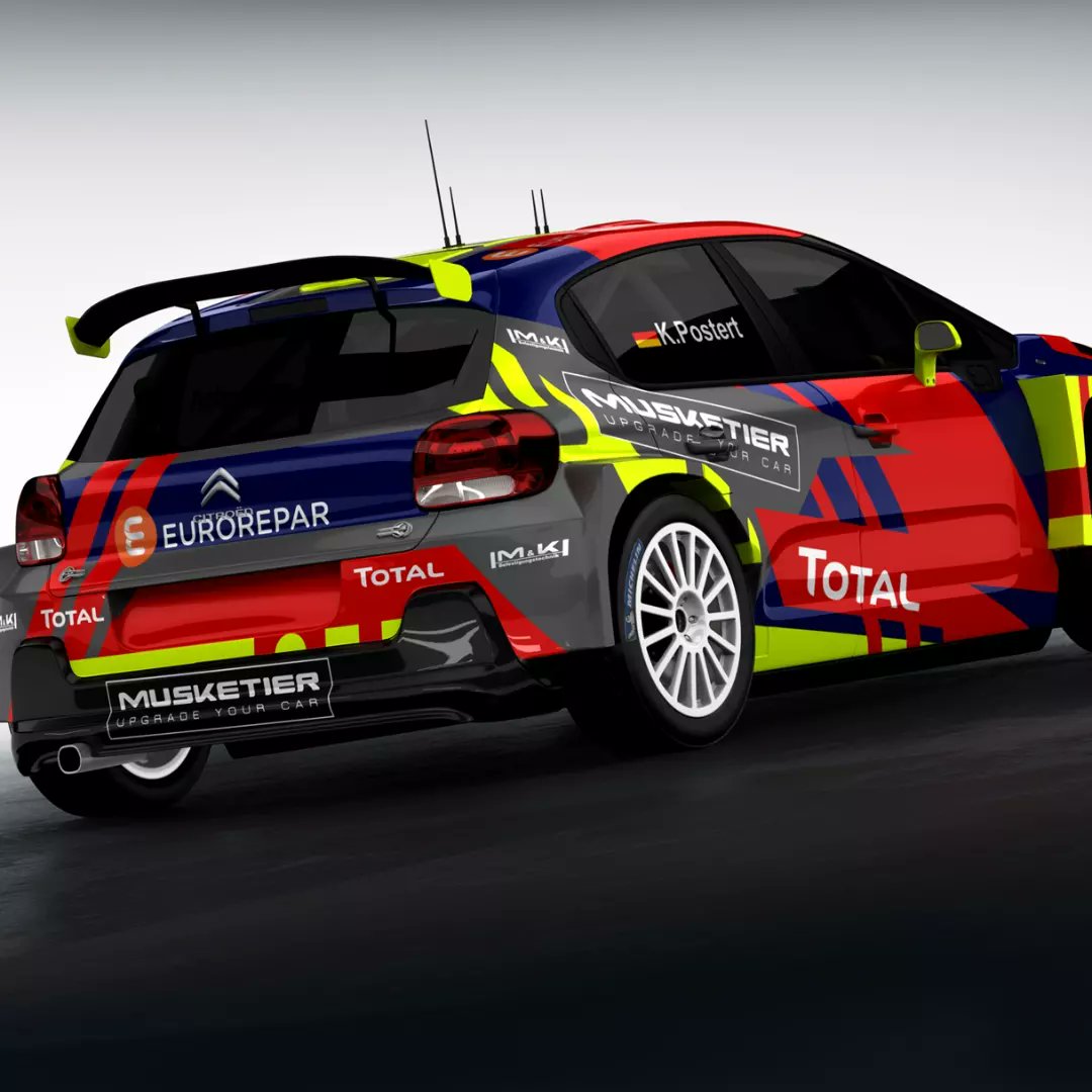 Modern design with fluo accents and the Citroen Racing motif incorporated into the design. Strong geometric shapes broken with spikes and iconic Citroen Racing red - this is a recipe for a sharp, feisty and challenging look.
#c3 #citroen #citroenracing #c3rally2 #rallying