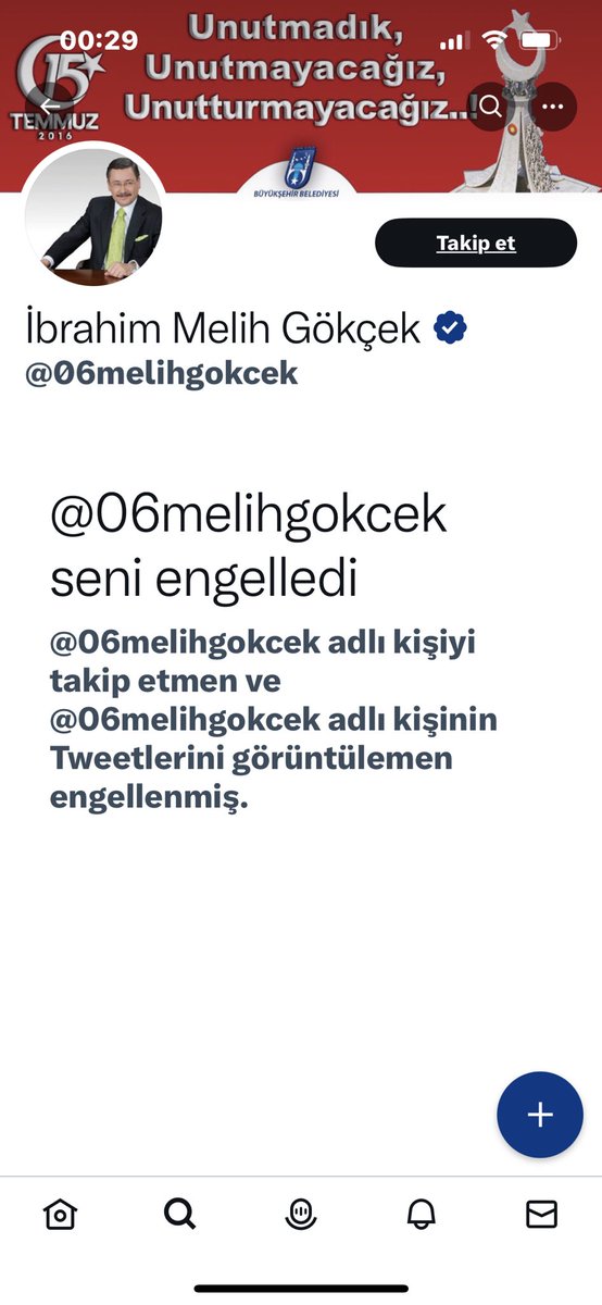 Lan Melih başgan da beni engellemiş.