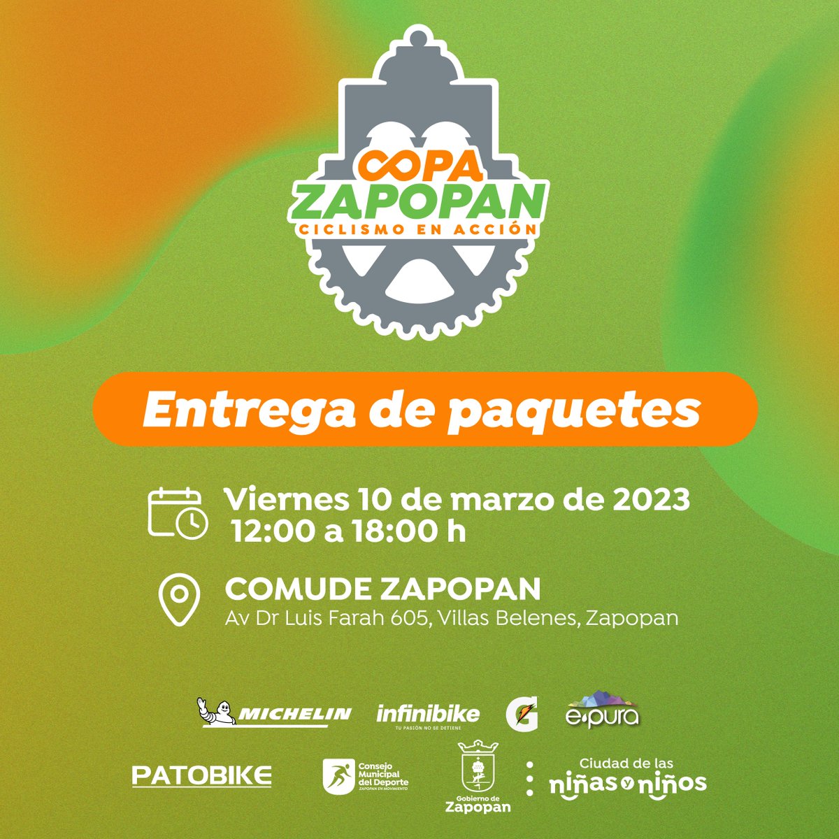 Si te registraste como competidor o competidora a la #CopaZapopan🏆🚴‍♀️🚴 recuerda recoger tu paquete este viernes 10 de marzo en <a href="/ComudeZapopan/">Comude Zapopan</a>  ubicado en 📍goo.gl/maps/GVfpUjhuX…