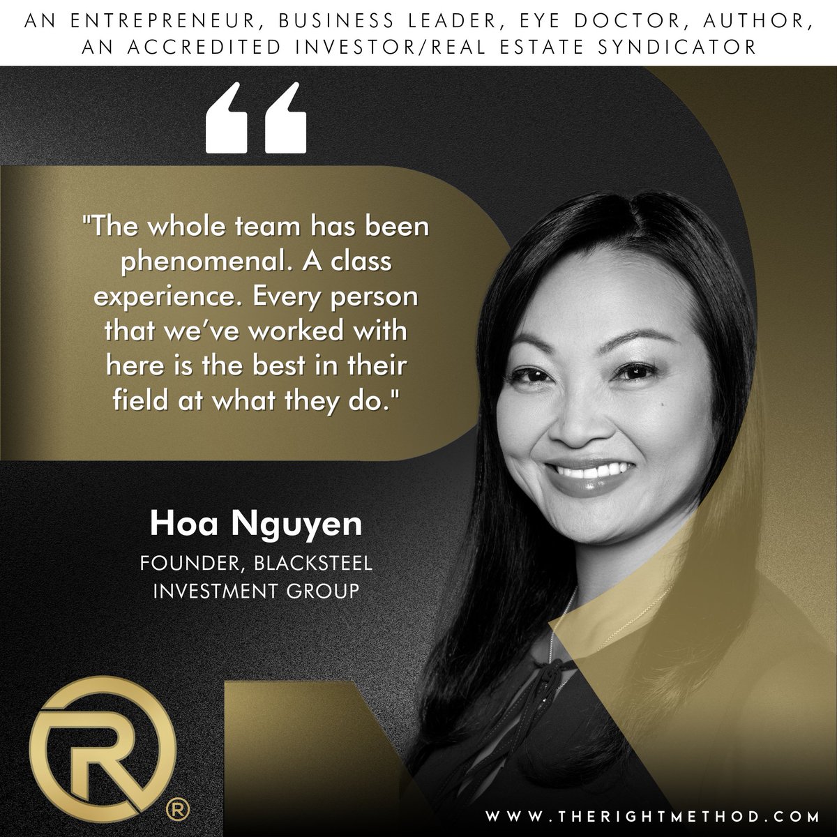 Right_Method's tweet image. We love seeing our clients #shine bright like #HoaNguyen! Branding, video and public relations helped her to amplify her Investment Group and reach a larger audience! Way to go, Hoa! 

#therightmethod #blacksteelinvestmentgroup #branding #creativeagency