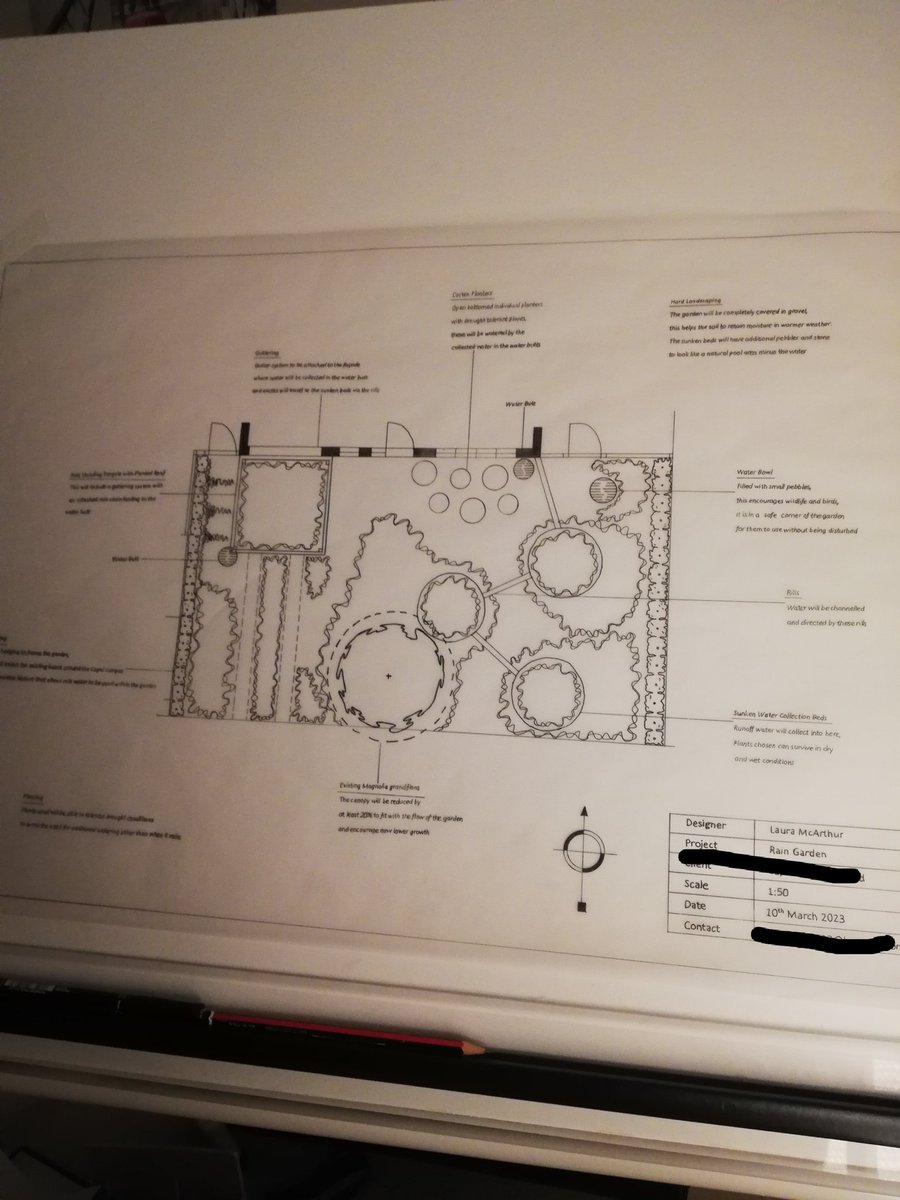 Aaaand relax! Finally found some time to annotate my rain garden design for a college competition. Just need to piece together a quote tomorrow and put a planting design together (eventually) #gardendesign #hortstudent #garden #raingarden #extracurriculars #excited