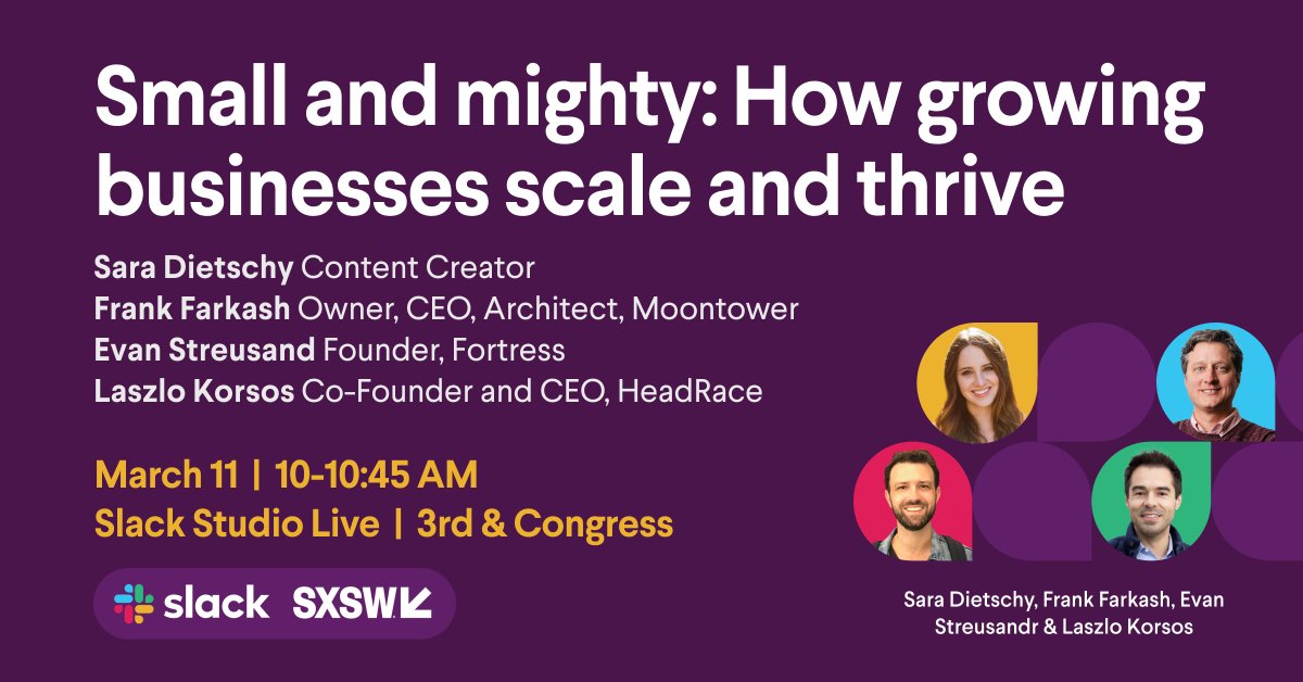 SlackHQ's tweet image. What does the future of work look like for small business owners? 

Join @saradietschy and three inspiring entrepreneurs as they share how they’re navigating uncertainty to achieve success. slack.com/sxsw

#sxsw #SlackSXSW