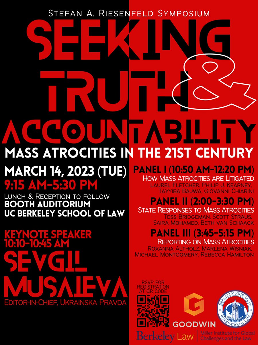 Berkeley Journal of International Law (@berkeleyintlaw) on Twitter photo MARCH 14 at <a href="/BerkeleyLaw/">UC Berkeley Law</a> <a href="/UCBerkeley/">UC Berkeley</a>
Our keynote speaker <a href="/SMusaieva/">Sevgil Musaieva</a> , the Editor-in-Chief of Ukrainska Pravda and one of the TIME 100 most influential people of 2022. 3 panels will follow.
More info: lnkd.in/d72HjM3J
RSVP at: lnkd.in/evCjsD5u MARCH 14 at <a href="/BerkeleyLaw/">UC Berkeley Law</a> <a href="/UCBerkeley/">UC Berkeley</a>
Our keynote speaker <a href="/SMusaieva/">Sevgil Musaieva</a> , the Editor-in-Chief of Ukrainska Pravda and one of the TIME 100 most influential people of 2022. 3 panels will follow.
More info: lnkd.in/d72HjM3J
RSVP at: lnkd.in/evCjsD5u