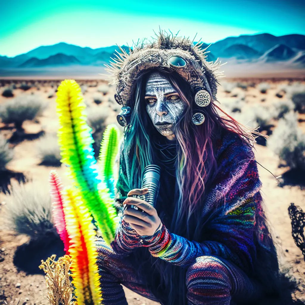 retinafunk's tweet photo. Smoking DMT on the desert 🏜️
imagined with AI Midjourney
#psychedelicart #synthography #cjamga #burningman #art #explore #imagine #dmtart #memyselfandai #aiart #midjourney #art #dmtart #midjourneyart #aiartcommunity #midtrip #retinafunk see https://t.co/xaAJvUBFHA