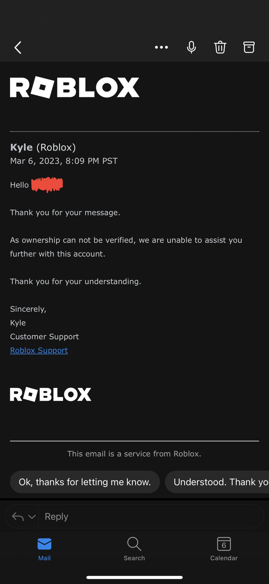 Roblox support