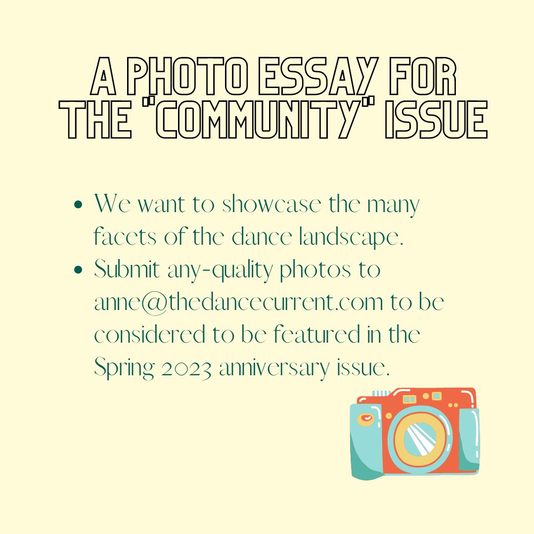 The Dance Current (@thedancecurrent) on Twitter photo Be a part of our 25th anniversary photo essay! Our Spring 2023, community-themed issue is a celebration of the bonds that hold us together & the art that creates them. Submit photos to anne@thedancecurrent.com by TUESDAY, MARCH 14 to be considered. #thedancecurrent #Dance Be a part of our 25th anniversary photo essay! Our Spring 2023, community-themed issue is a celebration of the bonds that hold us together & the art that creates them. Submit photos to anne@thedancecurrent.com by TUESDAY, MARCH 14 to be considered. #thedancecurrent #Dance