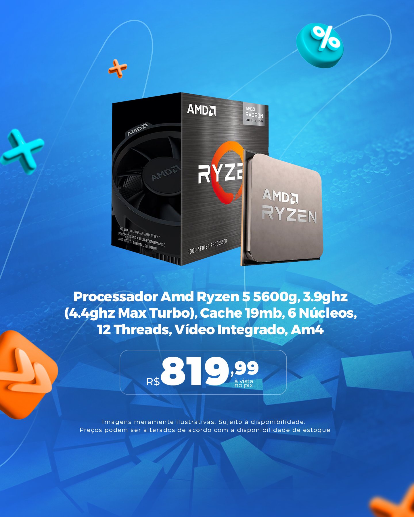 Processador AMD Ryzen 5 5600G, 3.9GHz (4.4GHz Max Turbo), Cache 19MB, 6