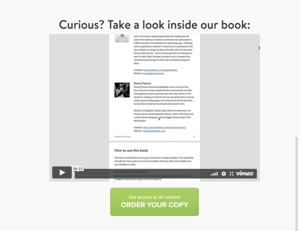 4) Examples!

People want to see a little bit before they buy. By giving them a “sneak peek” you’re 