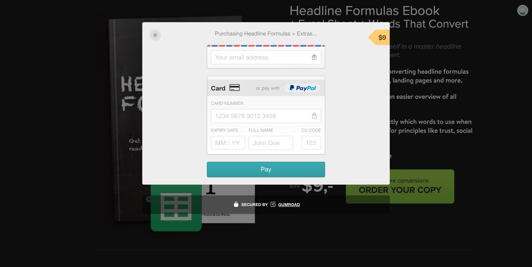 8) Checkout

Since this is a Gumroad product they embed the checkout on the page.

You can do this b