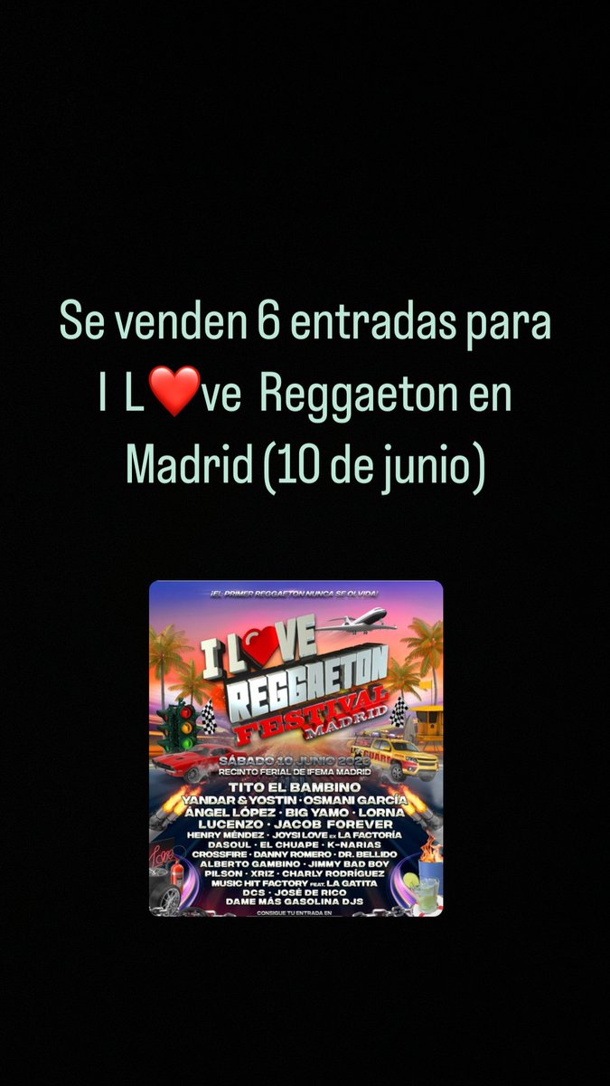 mariacm019's tweet image. Se venden 6 entradas para I love reggaeton