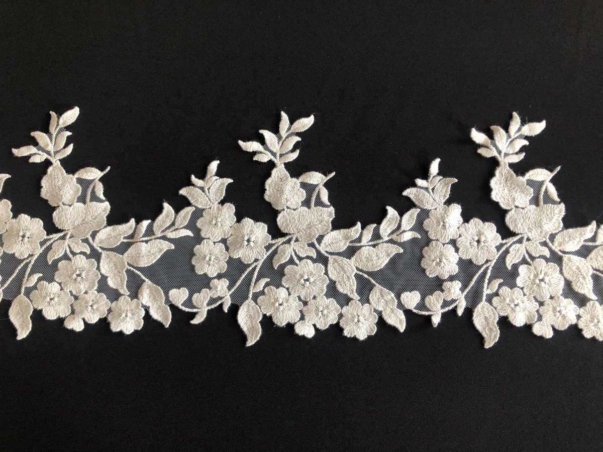 A new sequined, ivory edging is now available to match our Georgina all over lace.  Visit the New Fabrics section of our web site at carringtonfabrics.co.uk for more details #carringtonfabrics #bridalfabric #bridalfabrics #bridaltrends #trimmings #fashionfabrics