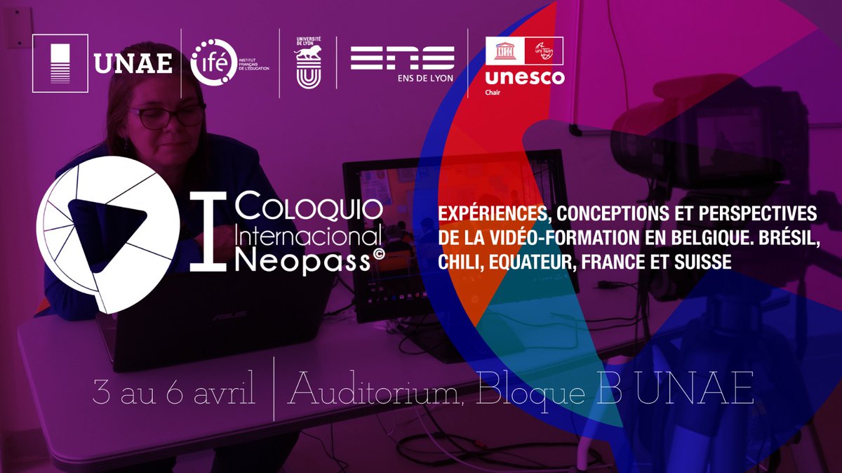 🗓️[Agenda Colloque] 3-6 avril 

▶️I-Colloque International Néopass©-UNAE-Equateur 2023 <a href="/UNAEcuador/">Universidad Nacional de Educación UNAE</a> <a href="/RiaLuc1/">Ria Luc</a> @ENSdeLyon 

▶️chaire-unesco-formation.ens-lyon.fr/+Colloque-Inte…