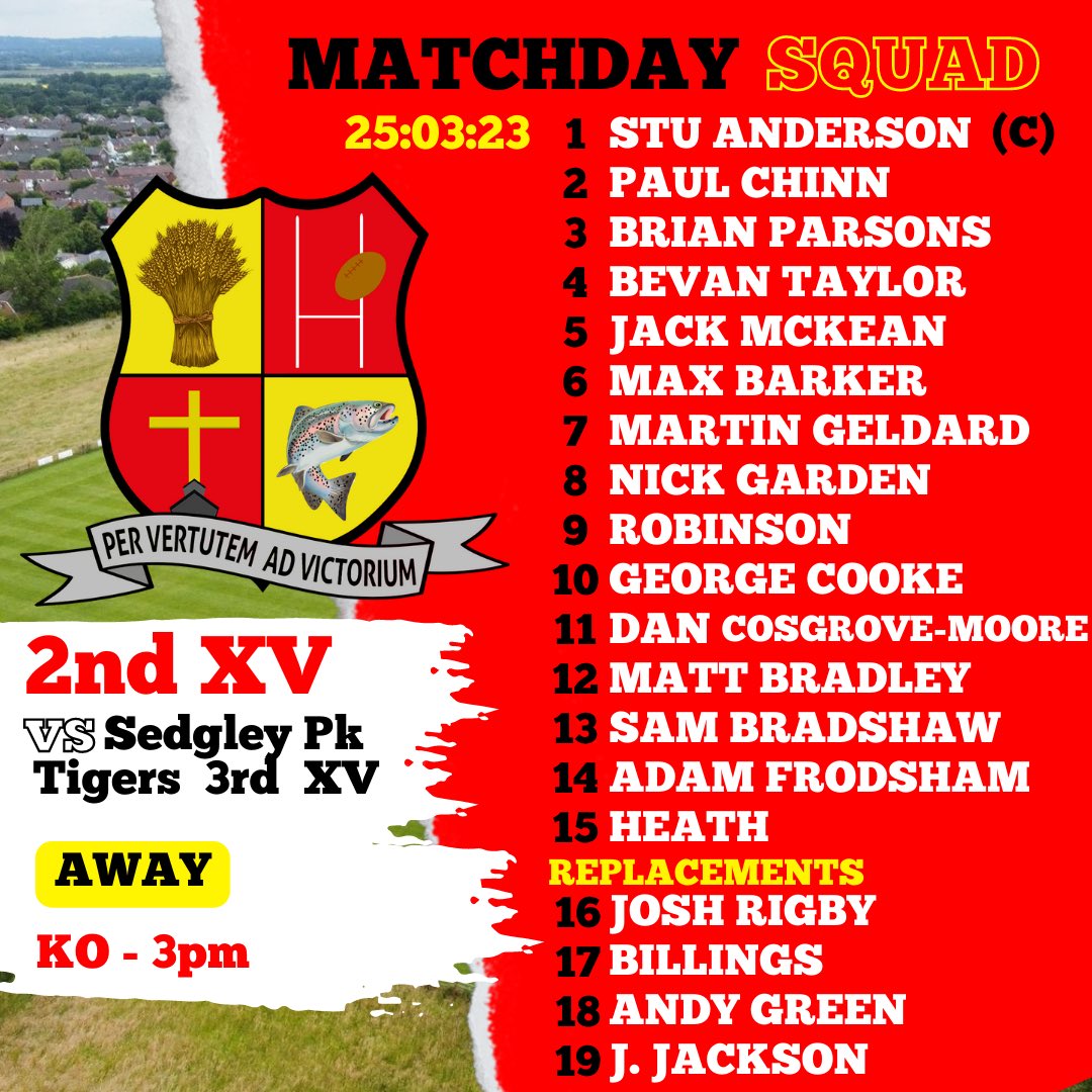 🚨SENIOR SQUAD TEAM NEWS 🚨

Here are our 1st &amp; 2nd XV squads for this weekends fixtures against Aldwinians RUFC &amp; Sedgley Park Tigers 3rd XV!

Go well lads!!! 💪🏻

#onebadgeoneclub 
#wearetarleton 
❤️💛🖤