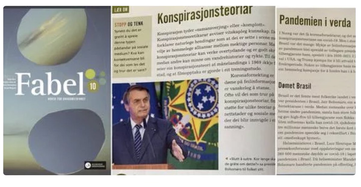 Bolsonaro entrou para a História
mundial como“Líder q promoveu
o Genocídio” d seu próprio povo,
através do negacionismo na
Pandemia. Foi lançado o livro
escolar na Noruega q se chama
‘Fabel’, para os três últimos anos
do Ensino Médio.
VERGONHA MUNDIAL‼️🤬🤮🤬🤮