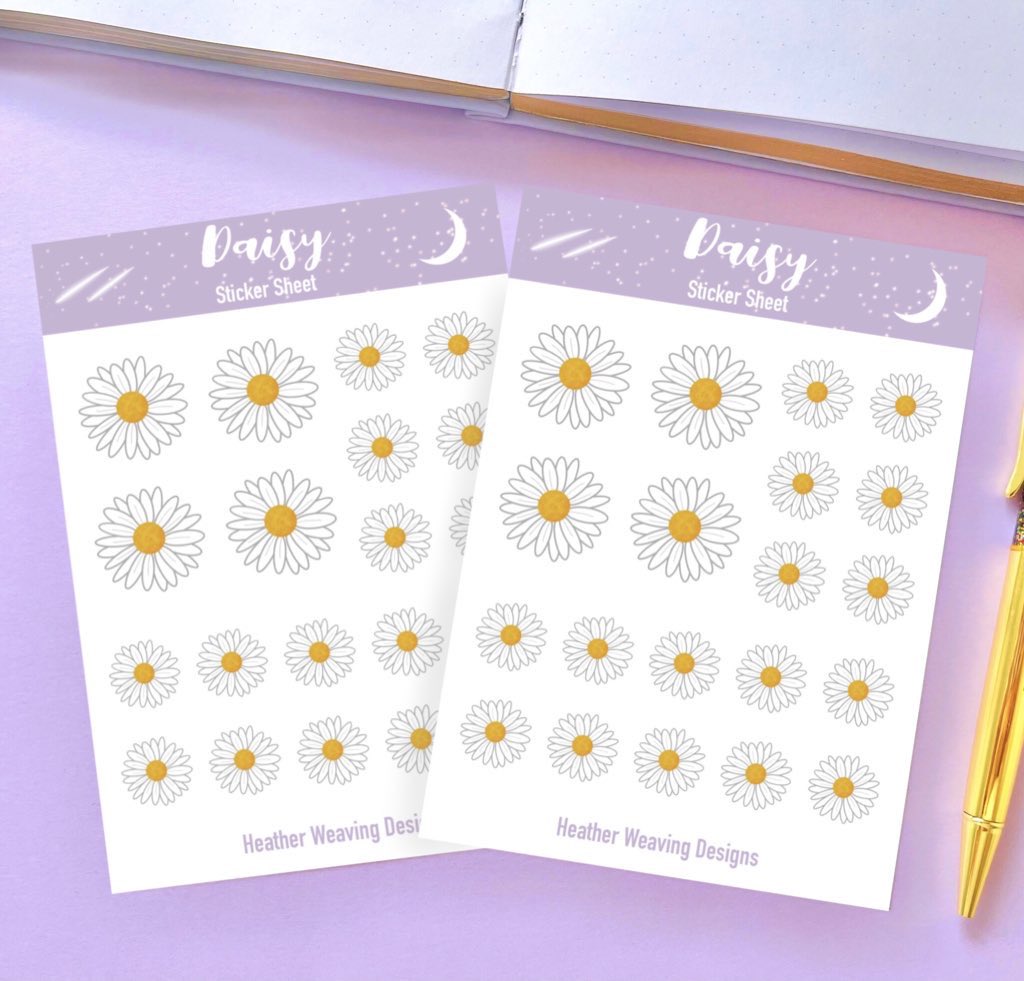 Daisy Sticker Sheets 💜💛🤍 #elevenseshour #plannerstickers #daisy #spring #stickers #handmade #etsyuk #etsyshop #giftideas #shopsmalluk #shopindie etsy.me/3za0GcZ