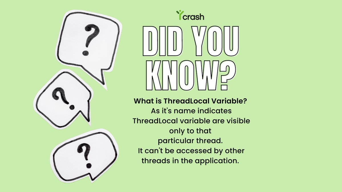 ycrash_rca's tweet image. ThreadLocal variables in Java are visible only to the thread that created them, making them a unique type of variable. Learn more about how they differ from others in this new post: blog.ycrash.io/2023/02/18/thr… #Java #ThreadLocal #Programming #Variables