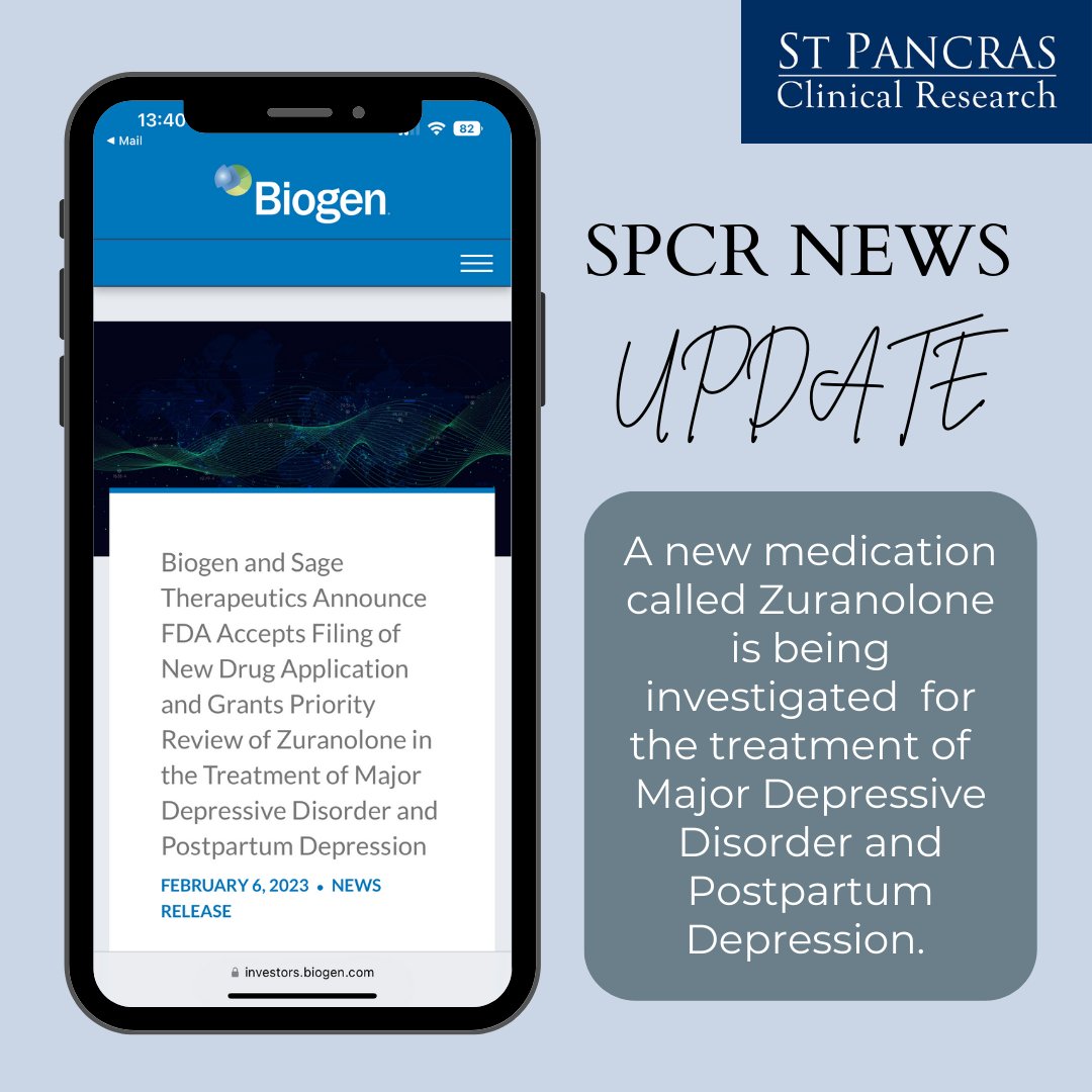 For more information please visit the article linked below:

investors.biogen.com/news-releases/…

If you or someone you know is interested in taking part in a clinical trial for Postpartum Depression then please visit our website:

stpancrasclinicalresearch.com/depression/

#postpartumdepression #postpartum