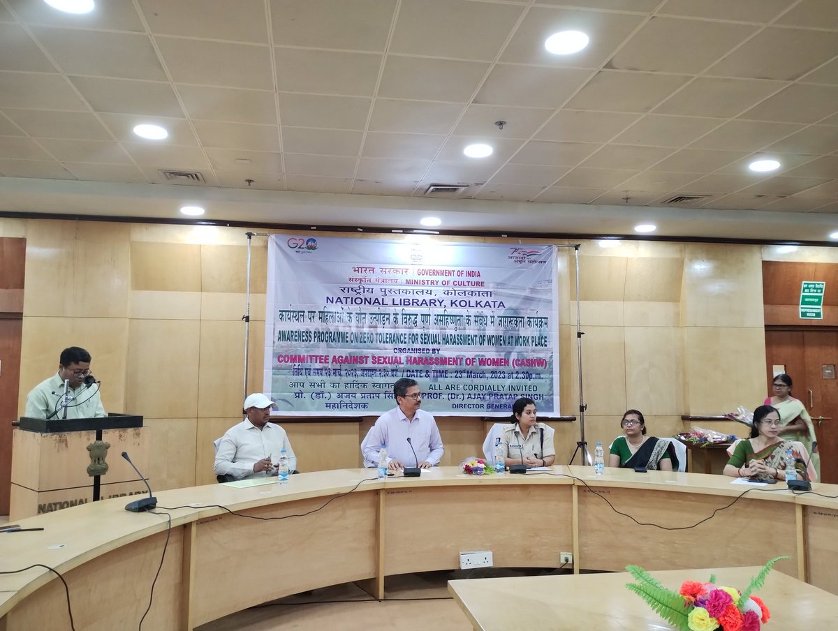 NationalLib_GoI's tweet photo. [1/2]On March23 @NationalLib_GoI organised an Awareness Programme on Zero Tolerance for Sexual Harrasment of Women at Work Place. DG, PLIO &amp; other officials of NL were present at that programme. Bidisha Kalita Dasgupta,IPS,DCP(South Suburban Div,Kol) was the chief guest of honour https://t.co/d7VKJyyZNT