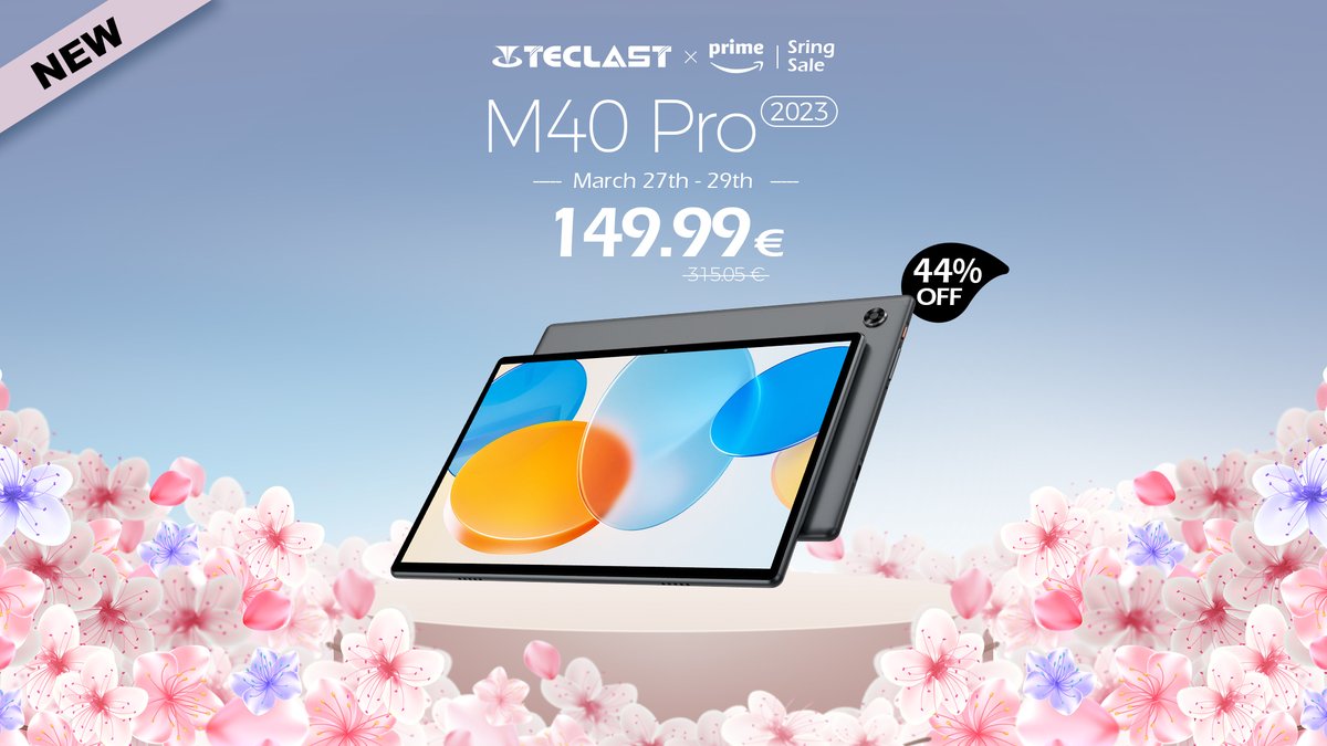 TeclastOfficial's tweet photo. 🔥Spring into Savings🔥
From March 27th - 29th, get the Teclast #M40Pro2023 tablet, at the fantastic price of 149.99€.
With a Unisoc T616 processor, 128GB UFS2.1, and Android 12, it offers an immersive gaming experience.
Buy Now: https://t.co/vaekDV5boq https://t.co/ugLbNTYB76