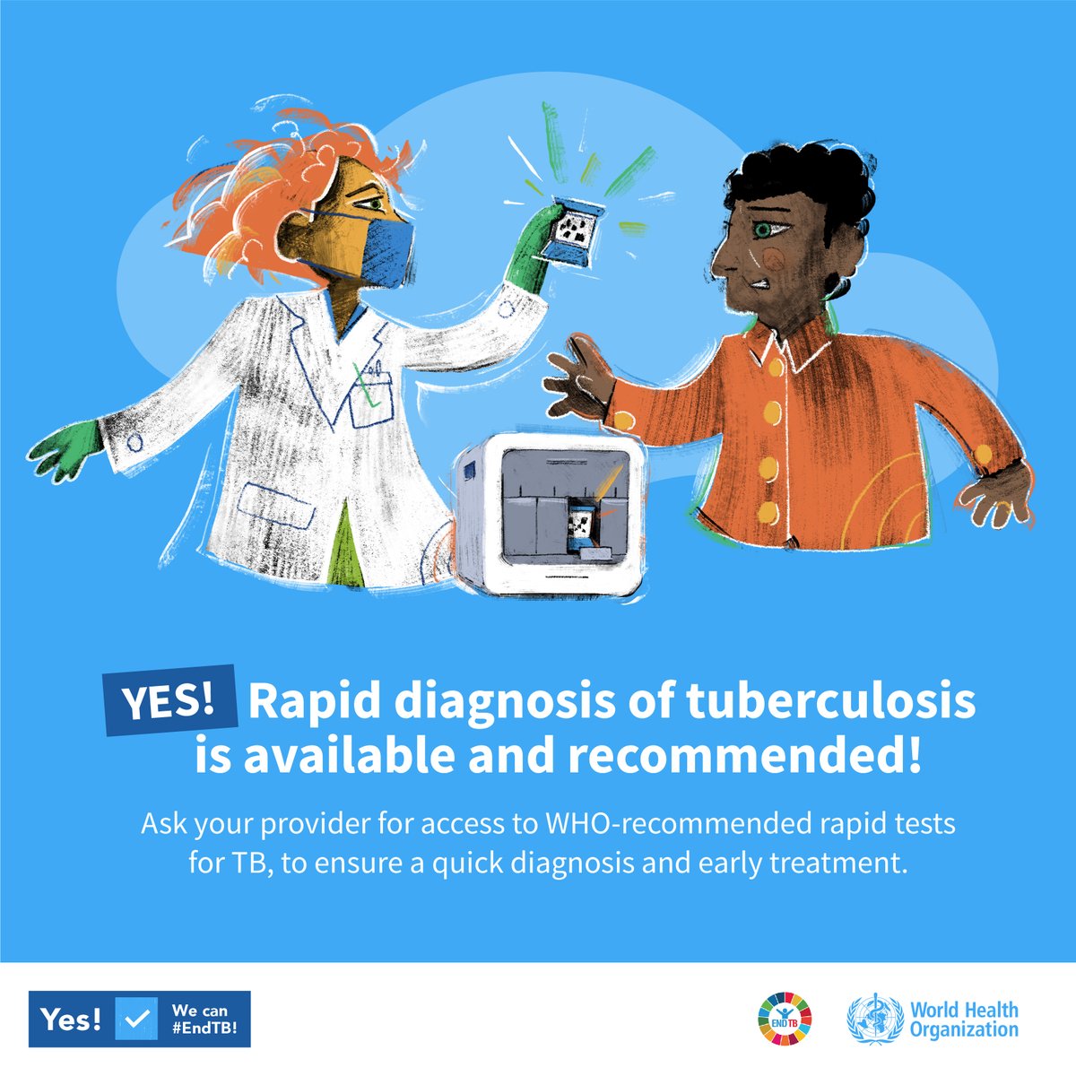 WHO's tweet photo. Common symptoms of #tuberculosis are 
🔴 Cough with sputum and blood at times
🔴 Chest pains
🔴 Weakness
🔴 Weight loss
🔴 Fever
🔴 Night sweats

WHO recommends the use of rapid molecular TB tests as the initial diagnostic test in all persons with signs and symptoms of TB

#EndTB https://t.co/PUmnscQQJ2