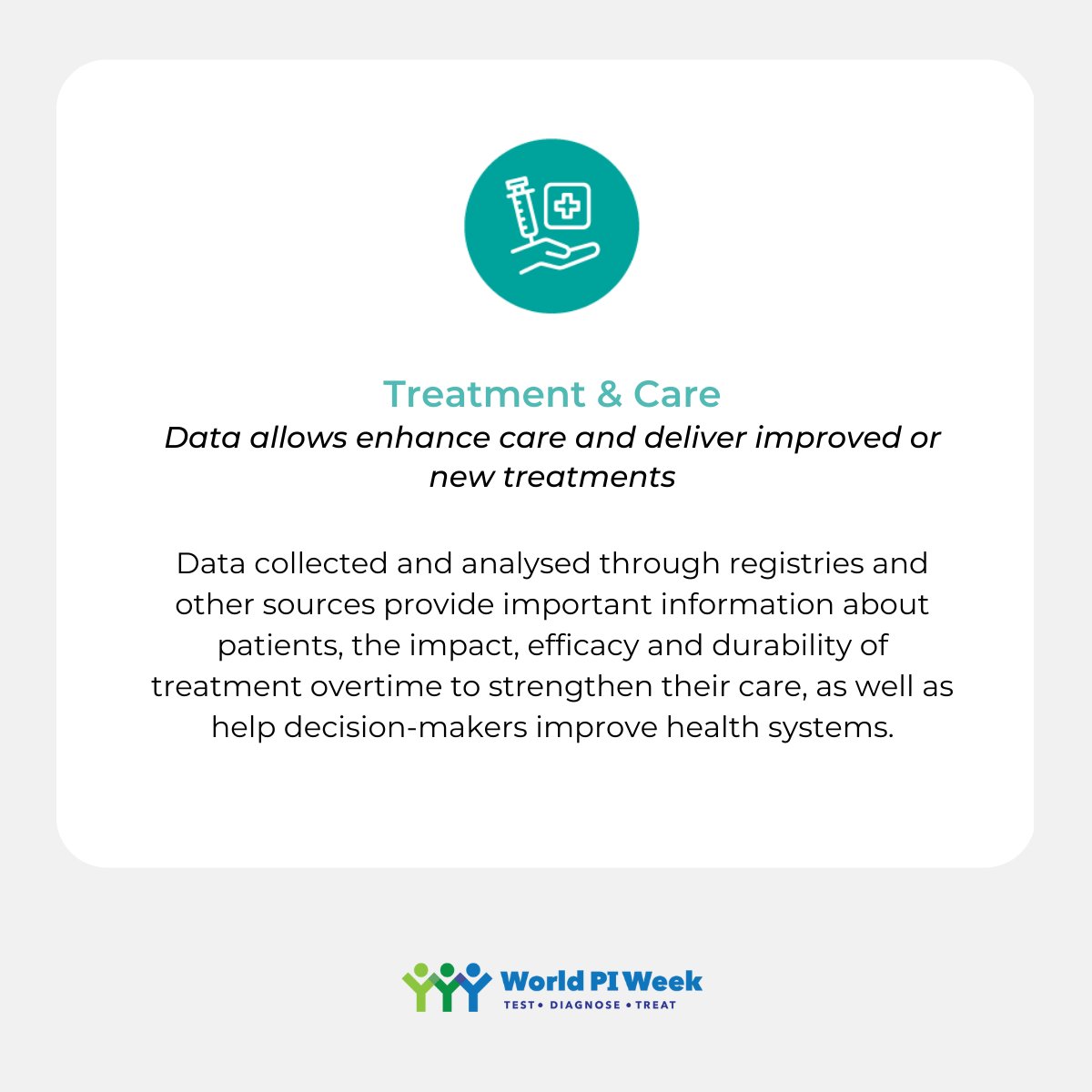 WorldPIWeek's tweet photo. 🔍Data allows enhance care and deliver improved or new treatments, leading to better patients' health outcomes and enhanced quality of life!
Join our campaign #DataforPIDs & share your views as to why data helps improve #primaryimmunodeficiency care!
👉https://t.co/AHoCZqSSTL https://t.co/7IMmsumVfp