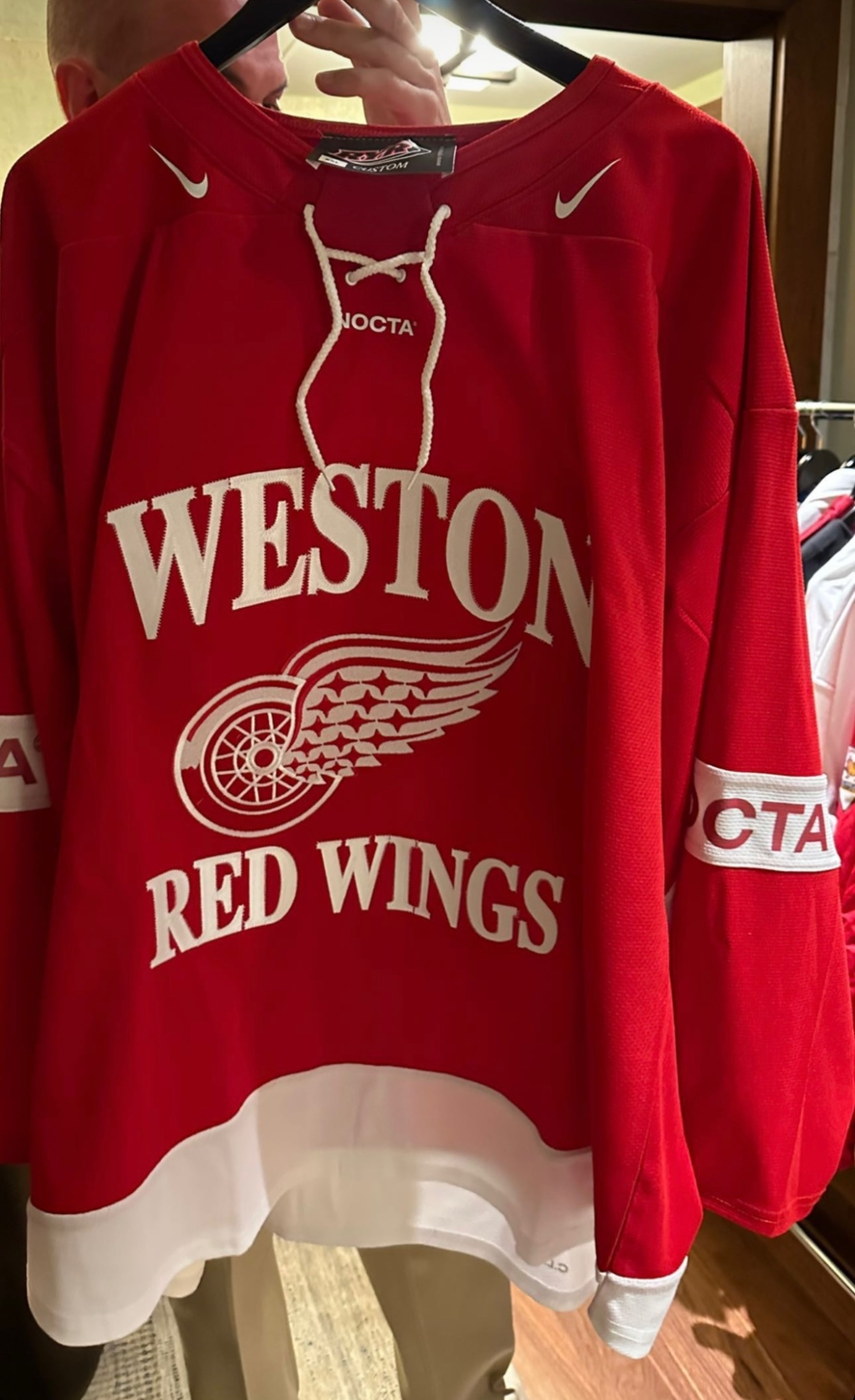 DRAKE x NIKE NOCTA WESTON RED WINGS Hockey Jersey First Look