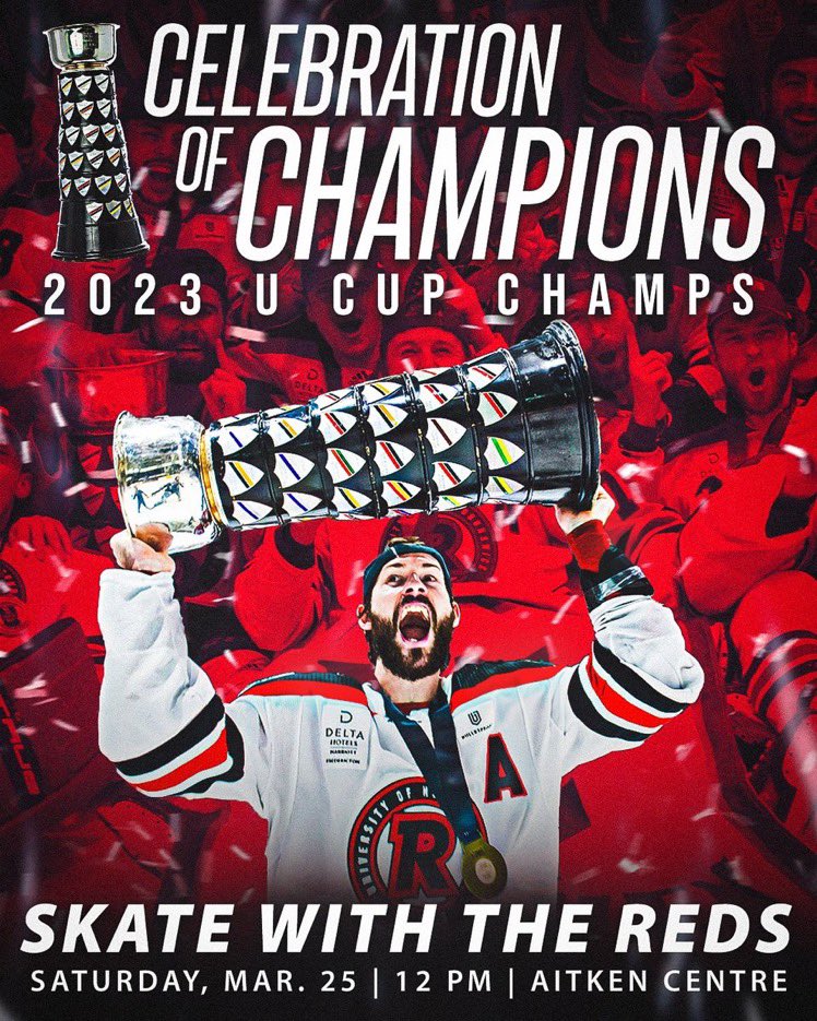 ⚫️🔴TOMORROW⚫️🔴

Join us on Saturday, Mar. 25 at the Aitken Centre for a special Skate with the REDS at 12:00 pm.

Take your picture with the U Cup and meet your favourite REDS men’s hockey player.

Free to attend.