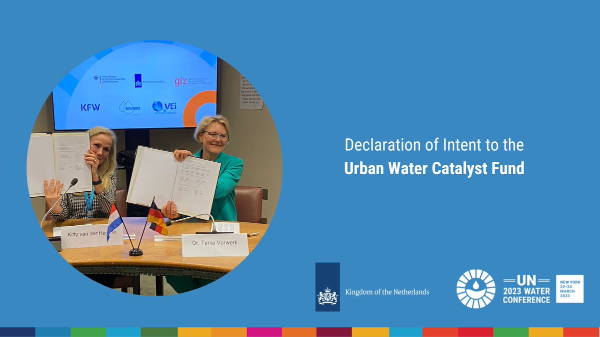 Another #WaterAction highlight during #UN2023WaterConference🤝. 

DGIS <a href="/KittyvdHeijden/">Kitty van der Heijden</a> signed a Declaration of Intent to collaborate with Germany🇩🇪 on the #UrbanWaterCatalystInitiative, to create more resilient, well-performing and bankable water utilities.