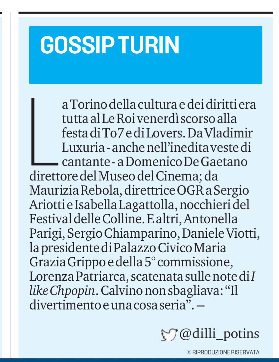 Parata di #vip alla festa di <a href="/TorinoSette/">Torino Sette</a> - <a href="/LaStampa/">La Stampa</a> con @LFFEST al #leroi molliniano.
#gossipturin è in edicola.