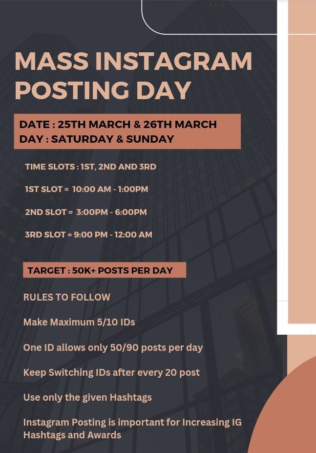 TeamPriyankaFC_'s tweet photo. 🟤 ACTIVITY ALERT EVERYONE 🟤

MASS INSTAGRAM POSTING DAY 

Date : 25th March and 26th March
Day : Saturday &amp; Sunday 
Time Slots &amp; Rules : Mentioned Below

Be Active, Participate &amp; Contribute

Time to Focus on IG✨❤️

#PriyankaChaharChoudhary 
#PriyankaPaltan • @PriyankaChaharO https://t.co/nQEB8T9WeB