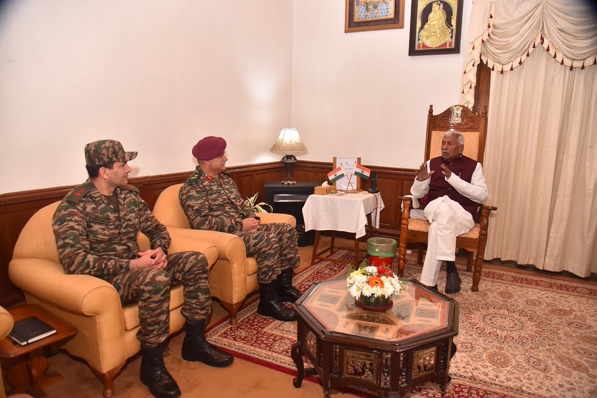 MeghalayaGov's tweet photo. Major General Rakesh Kumar Jha AVSM, officiating GOC, 101 Area today #CalledOn the Hon'ble Governor of Meghalaya, Shri. Phagu Chauhan Ji at Raj Bhavan, Shillong @DiprMeghalaya @proshillong (https://t.co/U29jU741XW) https://t.co/SPyXEUUdyV