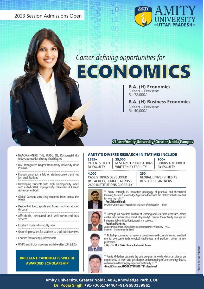 gnamity's tweet image. #AmitySchoolofEconomics #BAEconomics #BAEconomicsHonours #BABusinessEconomics #BABusinessEconomicsHonours #AdmissionsOpen #CareerOpportunities #StudyAbroad.
Feel free to reach out to me if you have any questions or want more information.