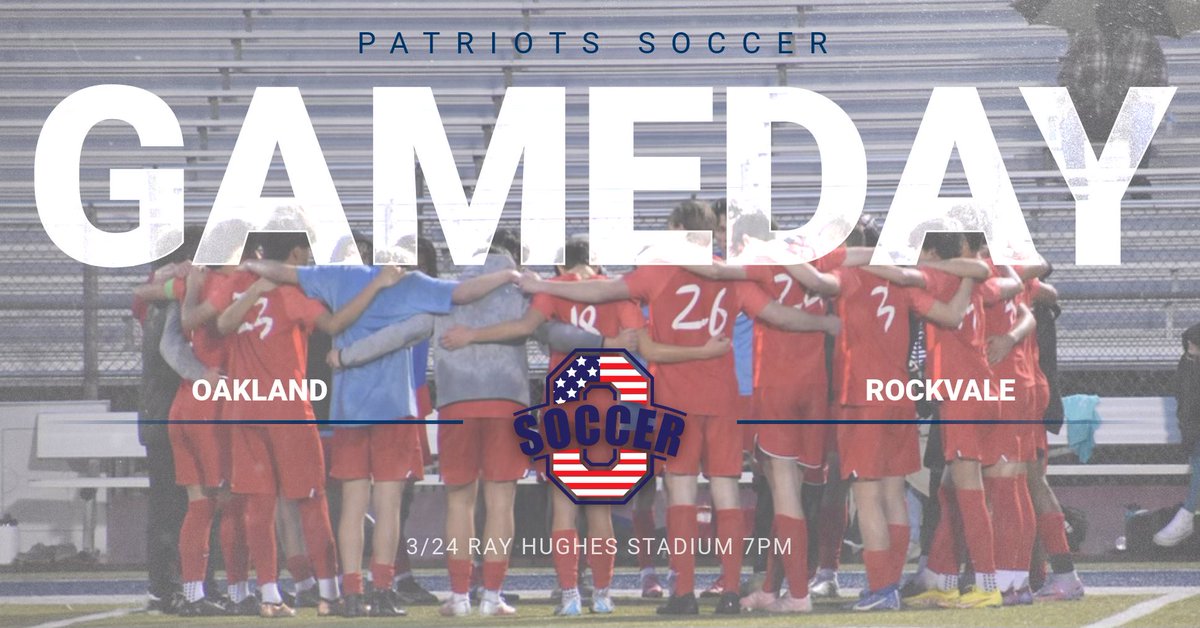 ⭕️⭕️GAME DAY PATRIOTS⭕️⭕️
⚽️Kick Off Spring Break The Right Way⚽️
🆚Rockvale <a href="/RVHSBoysSoccer/">Rockvale High School Boys Soccer</a> 
🏟️ Ray Hughes Stadium
⏰ JV 5pm
⏰ Varisty 7pm
❤️‍🔥🍗 Lilly's Hot Chicken Food Truck
<a href="/putyourOsup/">⭕zone!</a> <a href="/OHSAthletes/">OHS Athletics</a> <a href="/OaklandRCS/">Oakland High School</a> <a href="/ohspatriotstv/">OHS Patriots TV</a> <a href="/PatsNationTN/">PatsNationTN</a> <a href="/cecil_joyce/">Cecil Joyce</a>