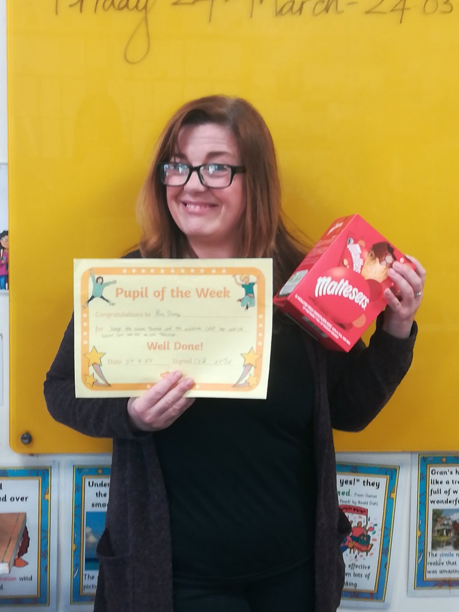 Ms Davage won 'Teacher of the Week' this week. She was chosen by the children and rewarded with chocolate! Keep up the good work.