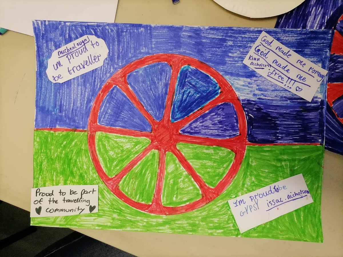 LeedsGATE's tweet image. Isaac joined our Wakefield youth art session creating the Gypsy flag, 'The Flag of The Romani people'. 

2 weeks later, Isaac's mum was told by his school - Isaac had re-created the flag in class and educated people. The flag will also soon hang in a local Wakefield museum! 💚