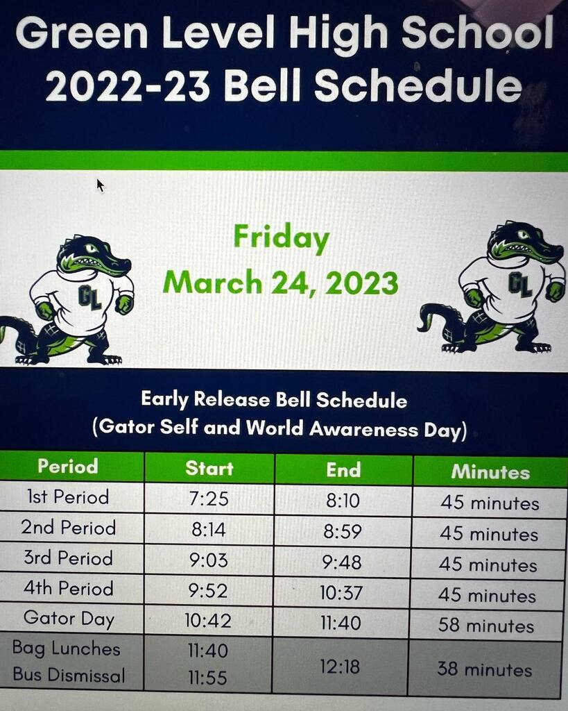 Here is the schedule for Friday, March 24- Gator Self and World Awareness Day (Early Release) instagr.am/p/CqK1AdFOcUU/