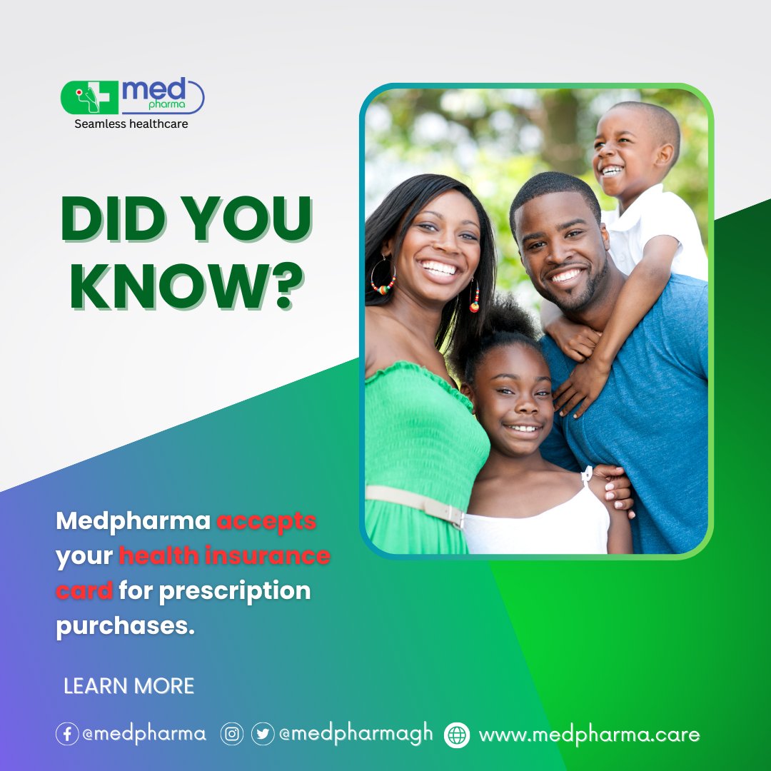 medpharmagh's tweet photo. We are excited to announce that Medpharma now accepts health insurance cards for prescription purchases! 
This will help make healthcare more accessible and affordable for everyone!🤗
#Medpharma #healthcare #healthinsurance https://t.co/Lc25n1zHgZ