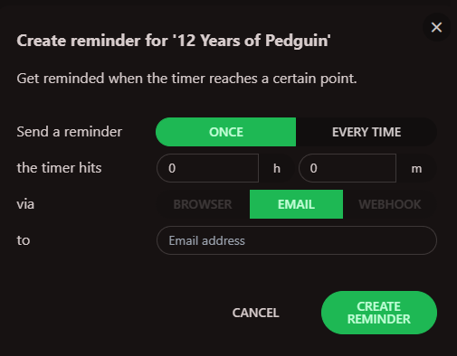 Pedguin's tweet photo. Worried about missing the last few minutes of the stream? 

You can now click "Remind Me" on the subathon page to set up an alert with the timer you want!

https://t.co/qWFxVMRLEp https://t.co/g0LpAQSypT