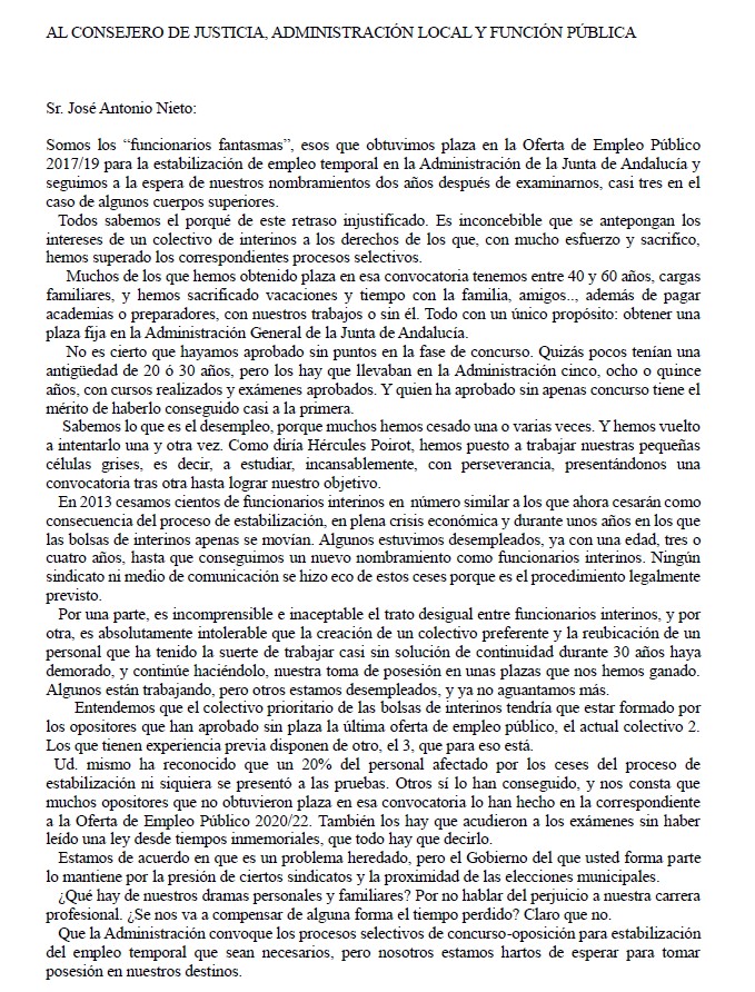 Saf_Andalucia's tweet photo. Extraordinaria carta abierta de una opositora al Consejero @ja_nietob 📧

Se puede decir más alto pero no más claro👏👏👏. 

✅Igualdad, mérito y capacidad.
❌Privilegios y discriminación.

@OpositoresJA https://t.co/x7XamjUM1d