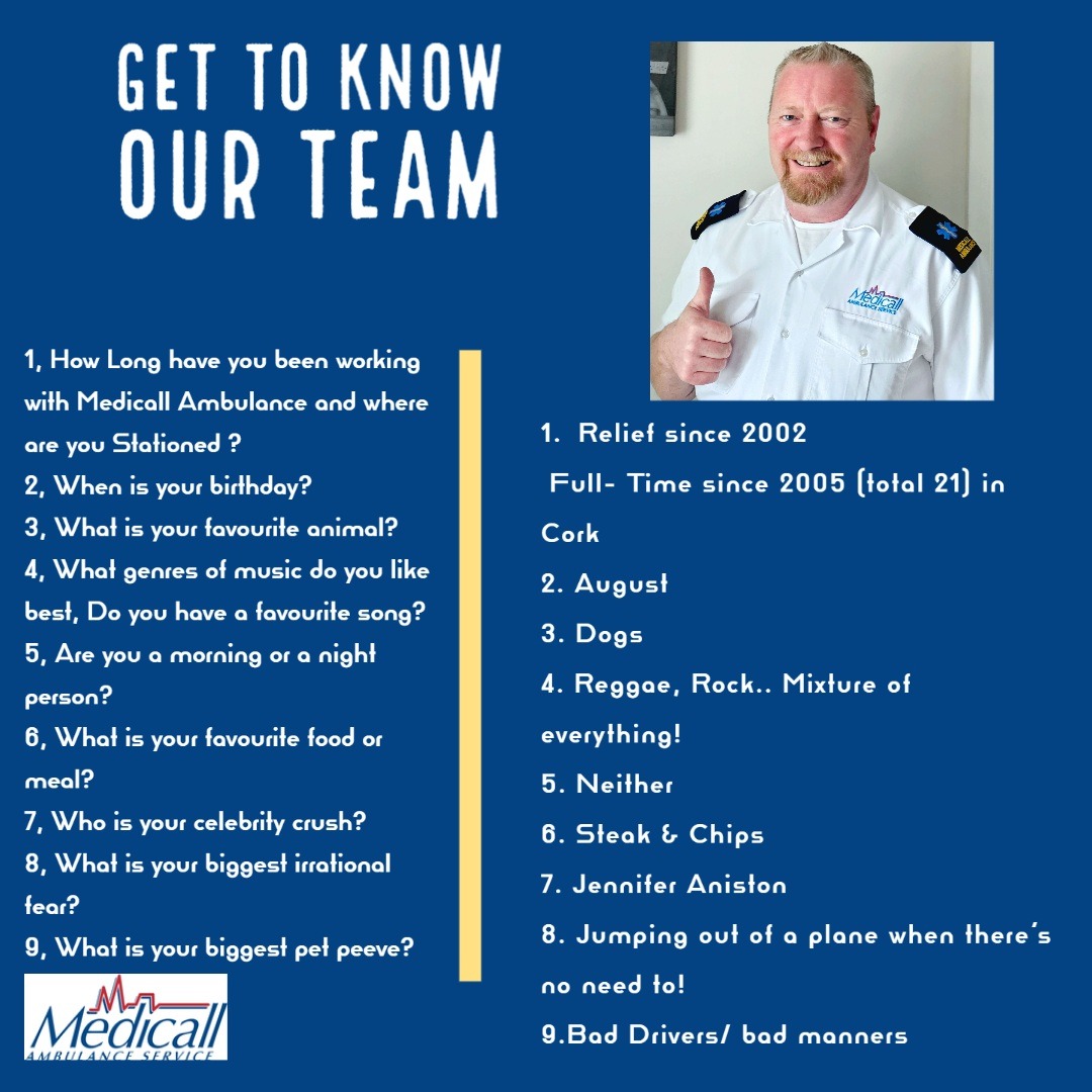 MedicallAmb's tweet image. #gettoknowourteam
Bernard is an EMT from our Cork Crew.
Check out his Q&amp;amp;A.

#ourteam #staff #medicallambulance #gettingtoknowus #medicalstaff #medicallstaff #ems #emt #paramedic #ambulancelife #reggae #meetourteam #cork #Dogs #happyfriyay #happyfriday #music #fyp