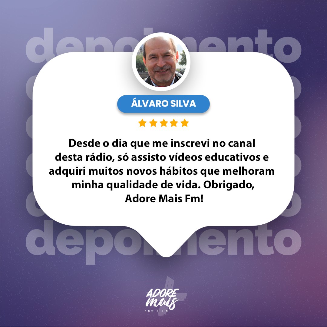 São esses comentários que aquecem o coração da família Adore Mais 💜🔥

E você já se inscreveu no nosso canal do Youtue? Se Inscreva Agora: Adore Mais FM

Muito Obrigado Alvaro por sua audiência!

#adoremaisfm #adoremais #ouvintes #1021fm #youtube