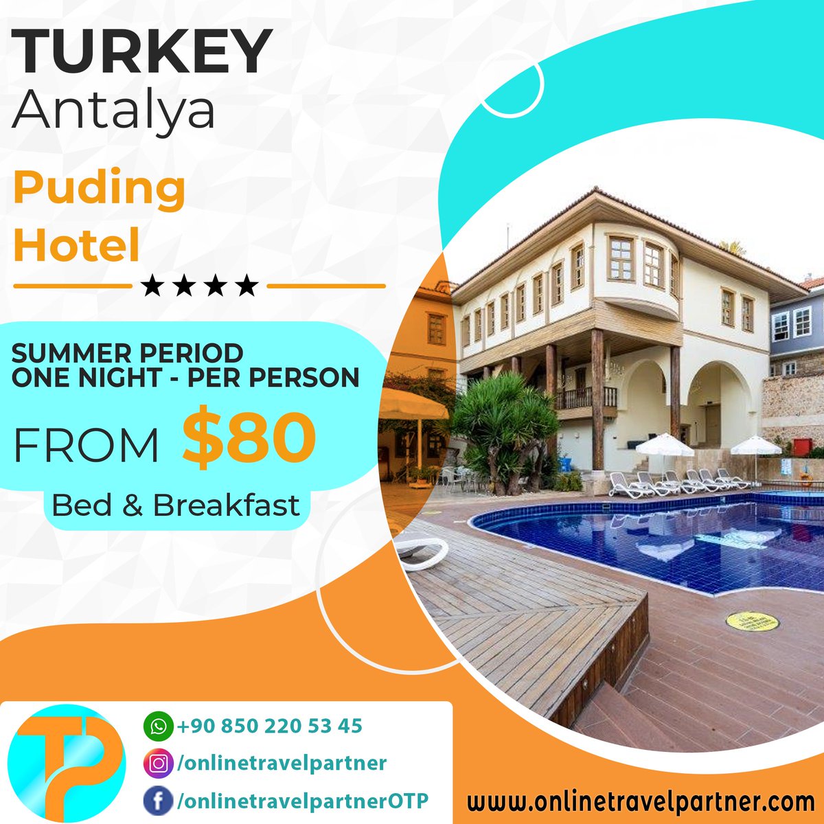 Refreshing summer opportunity!

For all your questions and comments, You can contact us 24/7 via WhatsApp or our Call Center.

Call Center / WhatsApp: +90 850 220 53 45
E-Mail: info@onlinetravelpartner.com
Web Site: onlinetravelpartner.com

#summer #holiday #deal #hotel #turkey