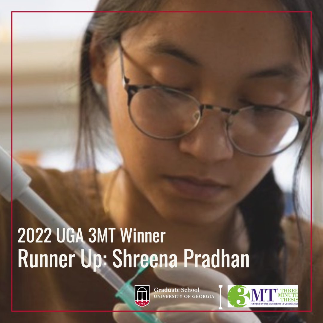 UGAGradSchool's tweet image. Past 3MT winner Shreena Pradhan is a Ph.D. candidate studying the genetics behind plant salt tolerance. Read more below. We will see you on April 5th for the 12th annual 3MT competition!

ffar.maps.arcgis.com/apps/Cascade/i…

#Committo #GradDawgs  #UGA #UGAgraduateschool #GoDawgs