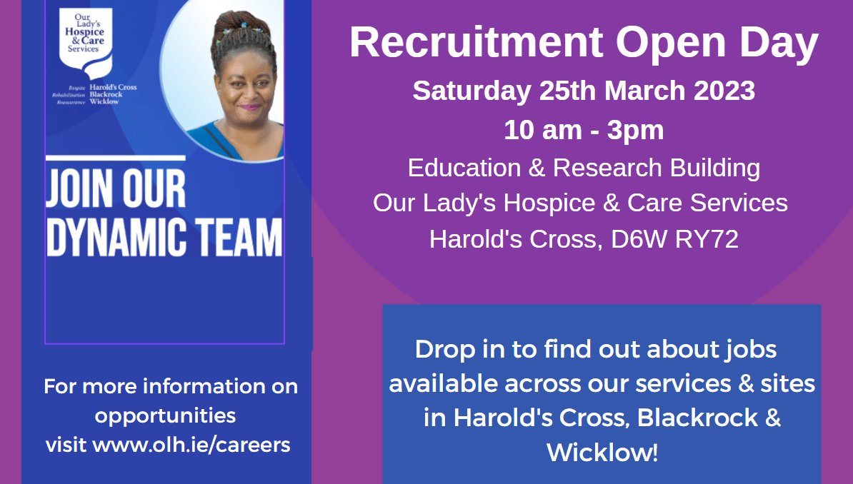 Lisa-Marie Murphy (@lisammurphy82) on Twitter photo Come to our Open Day tomorrow (Sat 25th March) in Our Lady's Hospice and Care Services Harold's Cross
<a href="/ourladyshospice/">Our Lady's Hospice & Care Services</a> #jobfairy #jobsearch #jobfair #recruitment Come to our Open Day tomorrow (Sat 25th March) in Our Lady's Hospice and Care Services Harold's Cross
<a href="/ourladyshospice/">Our Lady's Hospice & Care Services</a> #jobfairy #jobsearch #jobfair #recruitment