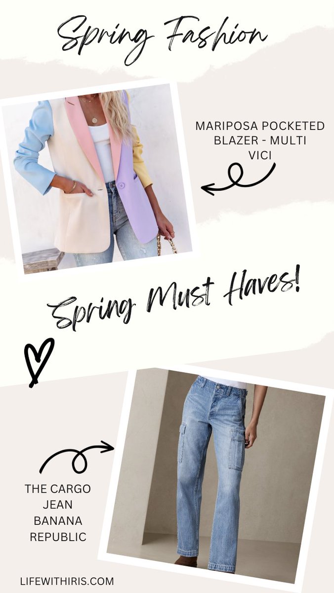 Spring Fashion Must Haves - Loving this colorful blazer from #ViciCollection and these comfy adorable Jean Cargo pants from <a href="/BananaRepublic/">Banana Republic</a>. #SpringFashion #SpringMustHaves #Style #Fashion