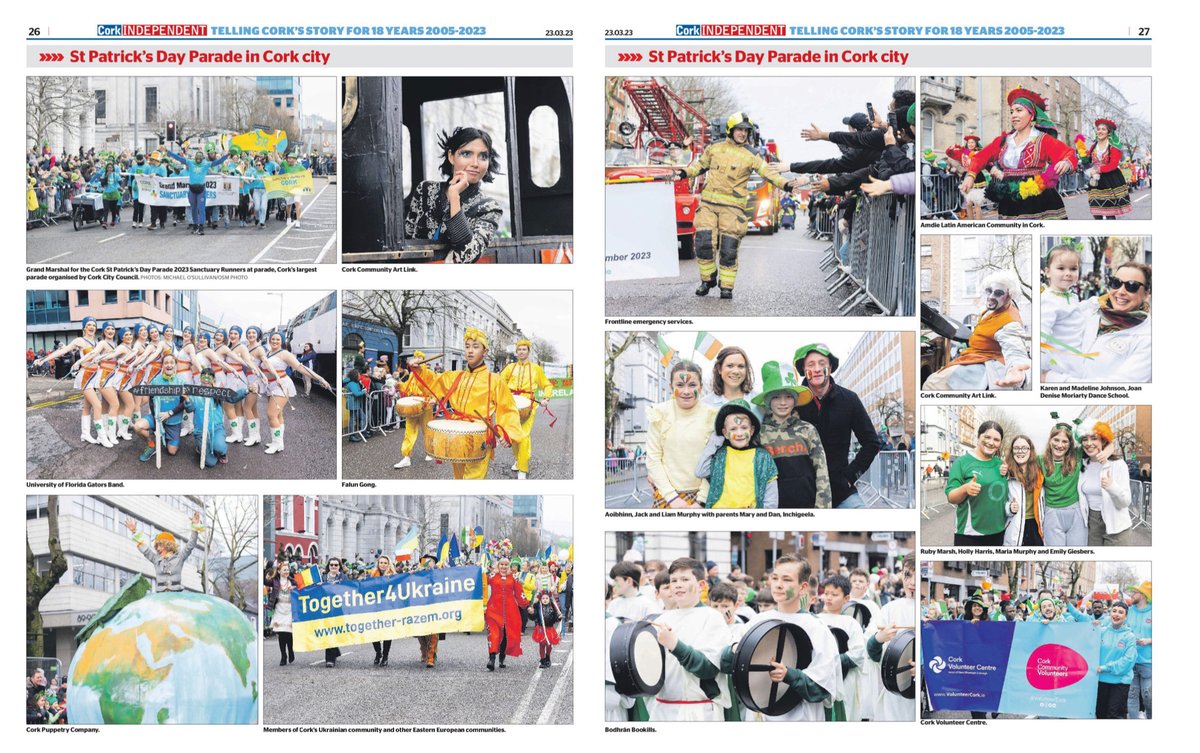 This time last week we were gearing up for the 2023 Cork St Patricks Festival parade! ☘️
Two page spread coverage with thanks @corkindo on what was a fabulous parade in Cork City! #OSMPHOTO #Cork #StPatricksDay2023 #LáFhéilePádraig #StPatricksFestival #CorkPhotographers